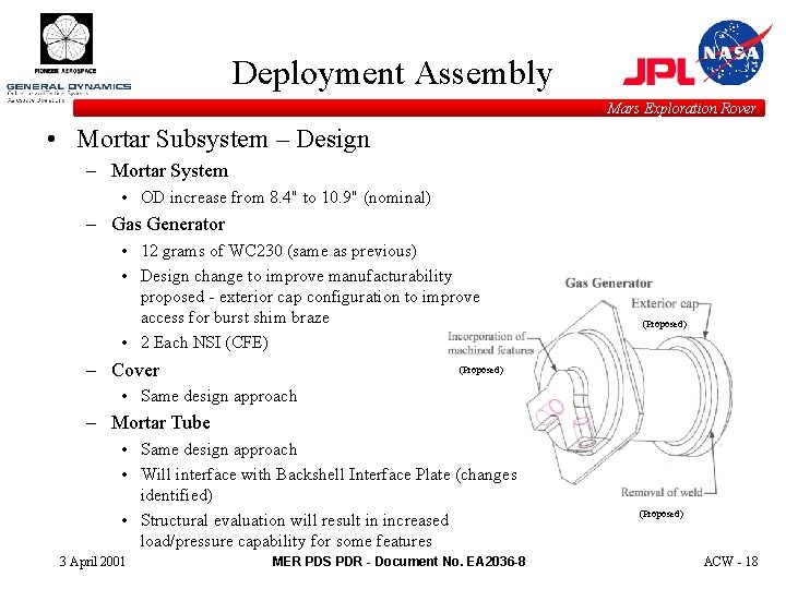 Deployment Assembly Mars Exploration Rover • Mortar Subsystem – Design – Mortar System •