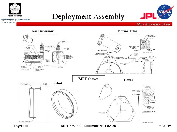 Deployment Assembly Mars Exploration Rover Gas Generator Mortar Tube MPF shown Sabot 3 April