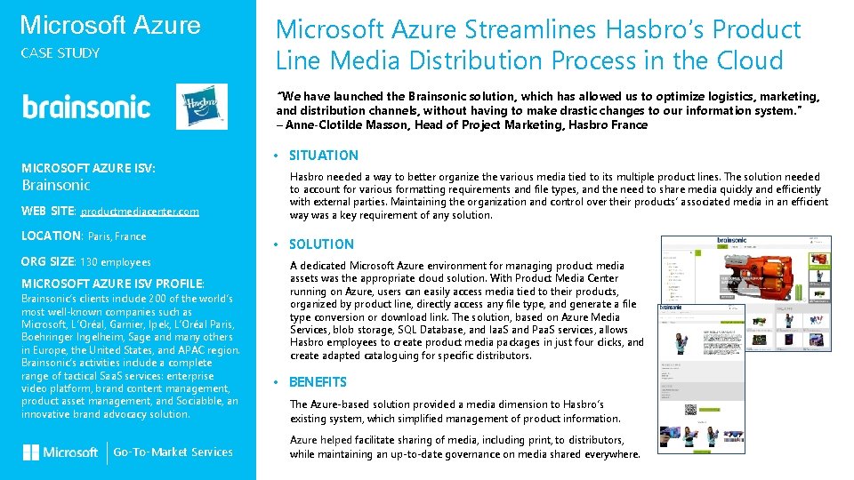 Microsoft Azure CASE STUDY Microsoft Azure Streamlines Hasbro’s Product Line Media Distribution Process in