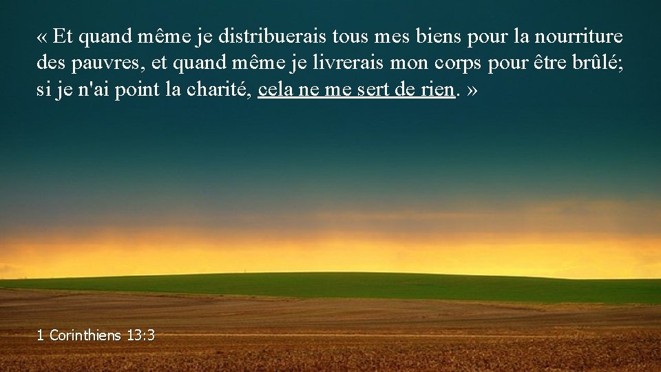  « Et quand même je distribuerais tous mes biens pour la nourriture des