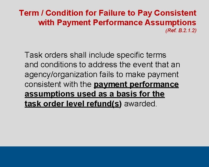 Term / Condition for Failure to Pay Consistent with Payment Performance Assumptions (Ref. B.