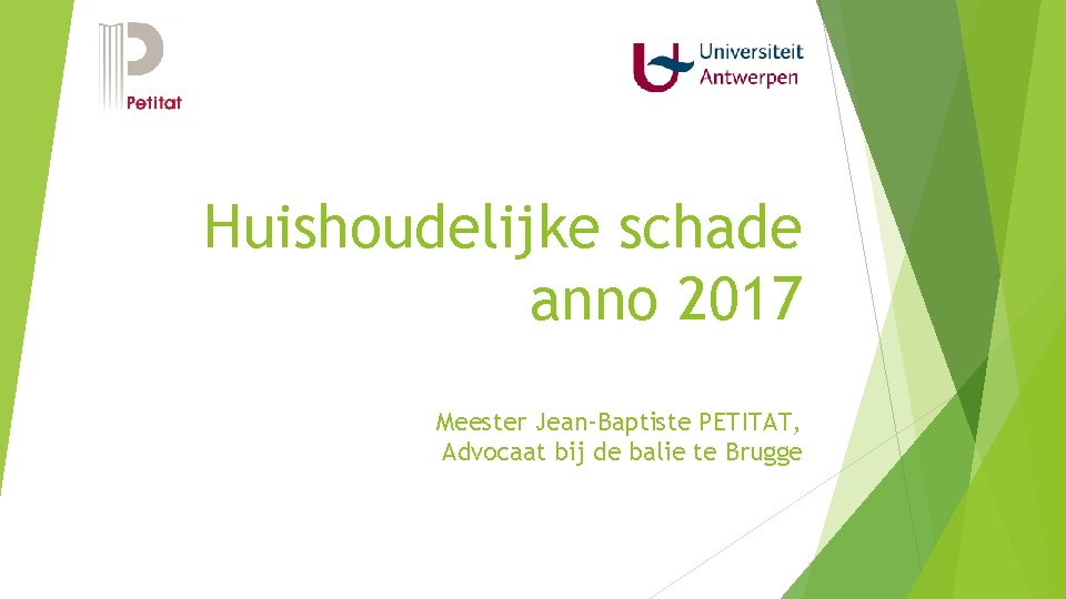 Huishoudelijke schade anno 2017 Meester Jean-Baptiste PETITAT, Advocaat bij de balie te Brugge 