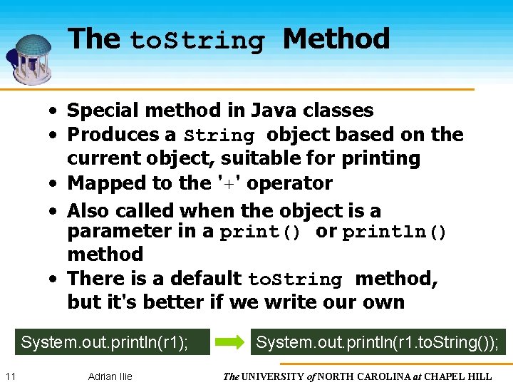 The to. String Method • Special method in Java classes • Produces a String