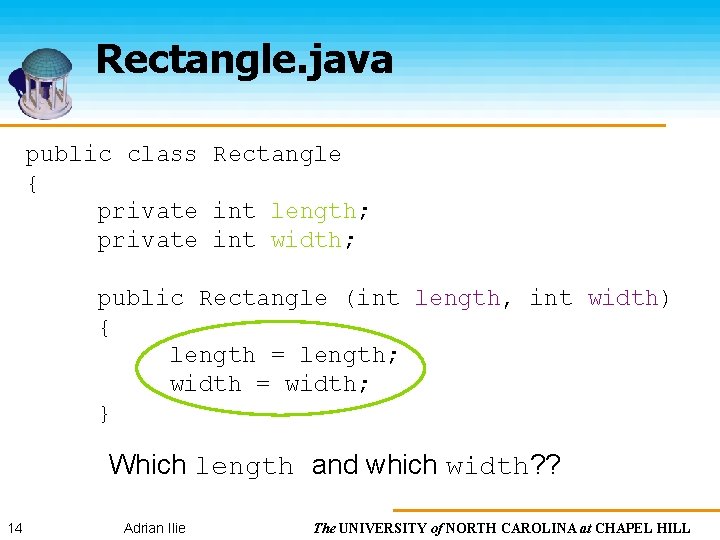 Rectangle. java public class Rectangle { private int length; private int width; public Rectangle