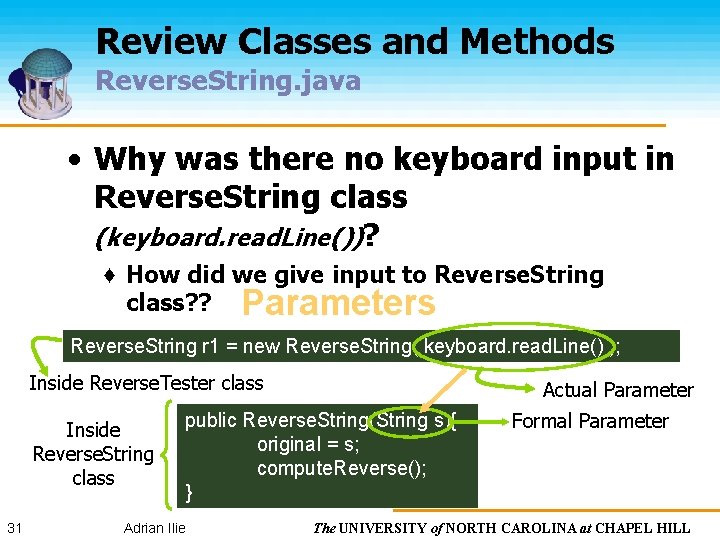 Review Classes and Methods Reverse. String. java • Why was there no keyboard input