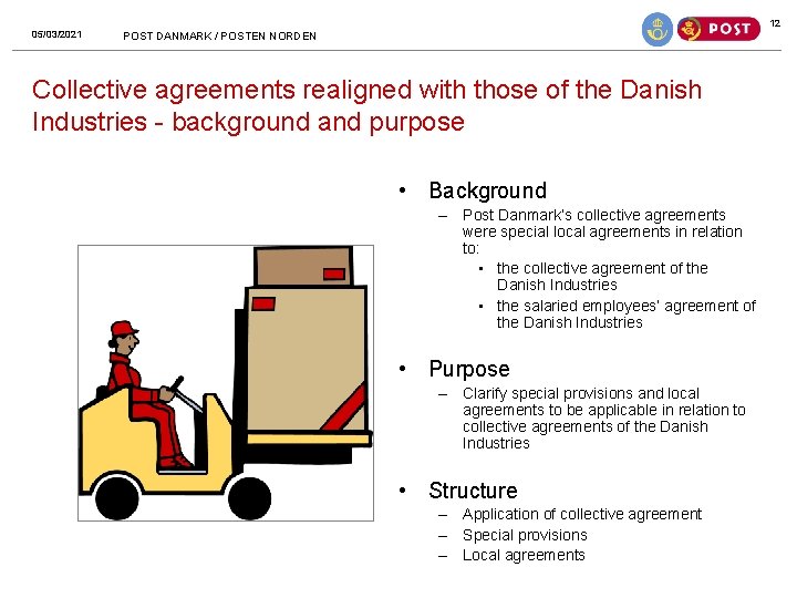 12 05/03/2021 POST DANMARK / POSTEN NORDEN Collective agreements realigned with those of the