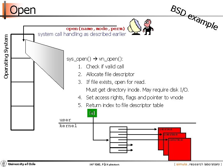 BSD Operating System Open exa m ple open(name, mode, perm) system call handling as