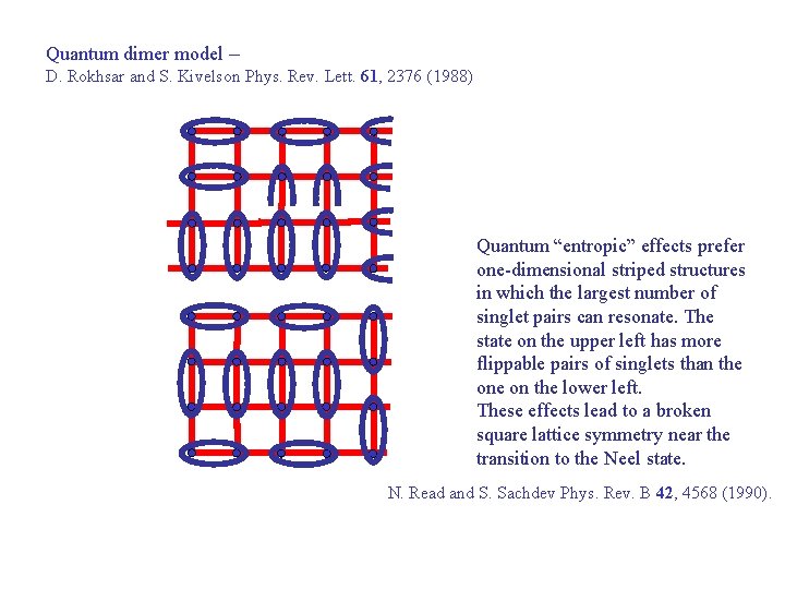 Quantum dimer model – D. Rokhsar and S. Kivelson Phys. Rev. Lett. 61, 2376