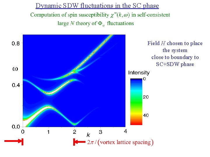 Dynamic SDW fluctuations in the SC phase Field H chosen to place the system