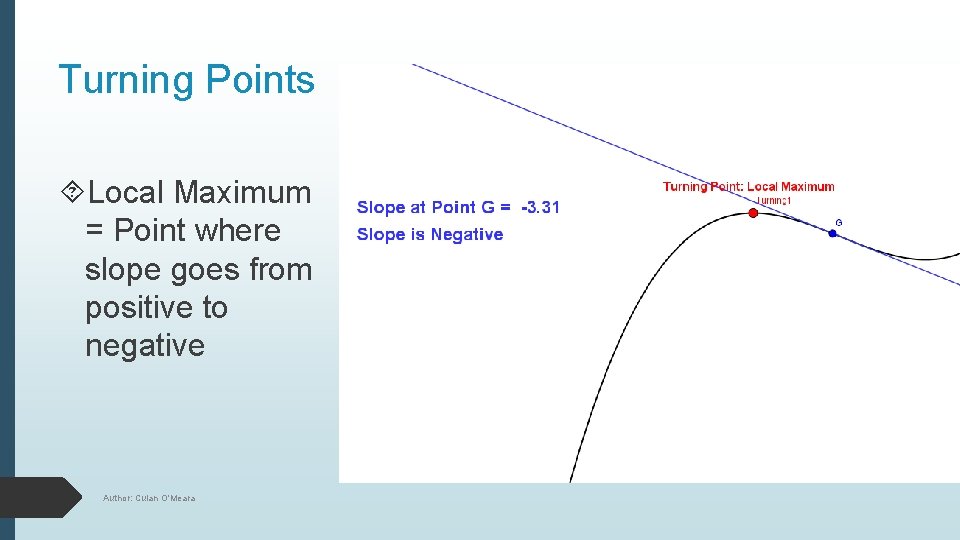 Turning Points Local Maximum = Point where slope goes from positive to negative Author: