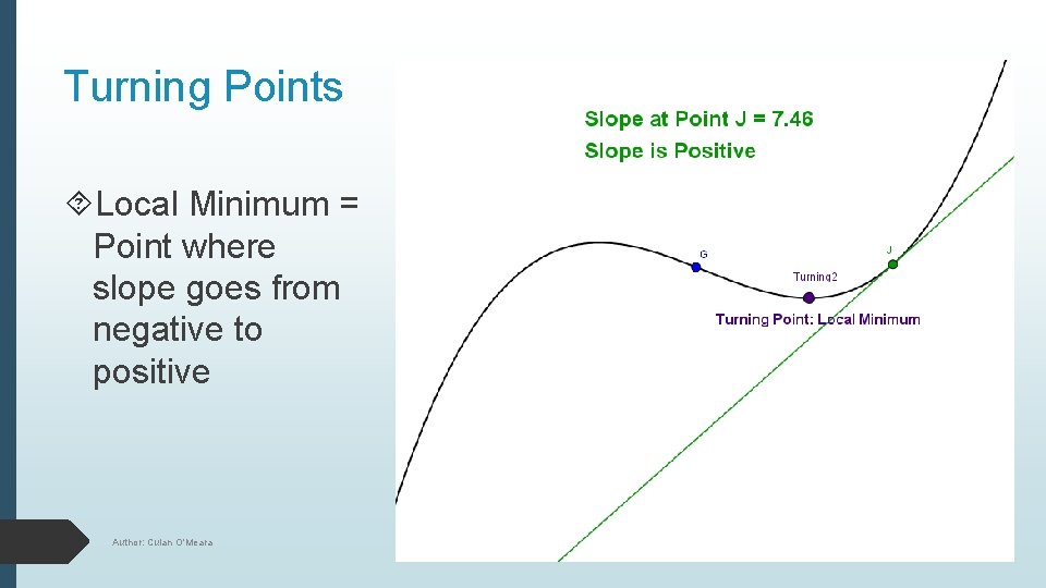 Turning Points Local Minimum = Point where slope goes from negative to positive Author: