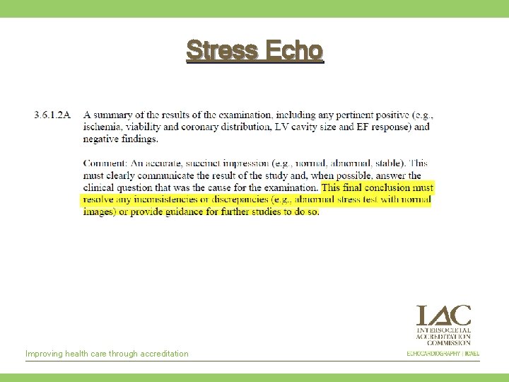 Stress Echo Improving health care through accreditation 