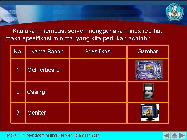 Kita akan membuat server menggunakan linux red hat, maka spesifikasi minimal yang kita perlukan