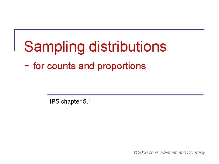 Sampling distributions - for counts and proportions IPS chapter 5. 1 © 2006 W.