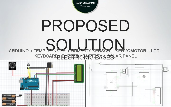 Solar dehydrator Team one PROPOSED SOLUTION ARDUINO + TEMP. SENSOR + HUMIDITY SENSOR +