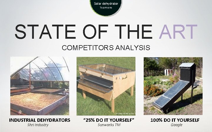 Solar dehydrator Team one STATE OF THE ART COMPETITORS ANALYSIS INDUSTRIAL DEHYDRATORS Shri Industry