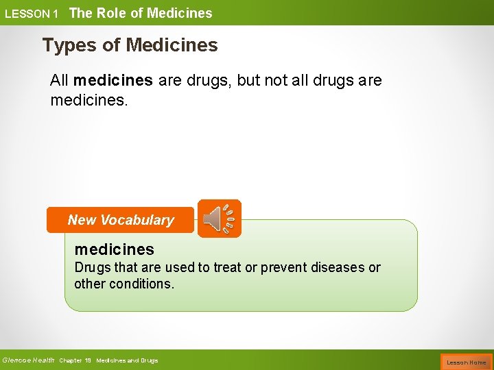 LESSON 1 The Role of Medicines Types of Medicines All medicines are drugs, but