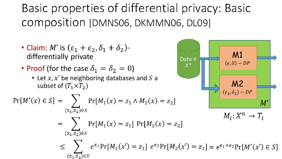 Basic properties of differential privacy: Basic composition [DMNS 06, DKMMN 06, DL 09] •