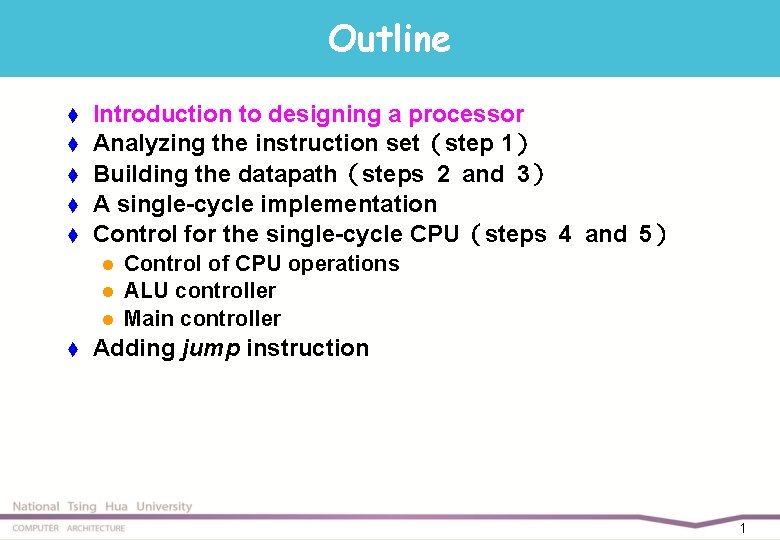 Outline t t t Introduction to designing a processor Analyzing the instruction set（step 1）