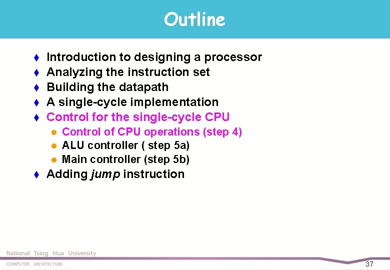 Outline t t t Introduction to designing a processor Analyzing the instruction set Building