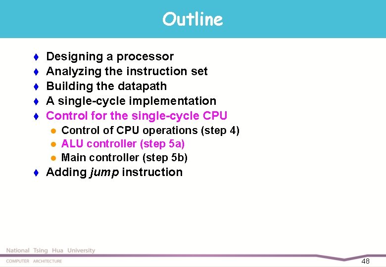 Outline t t t Designing a processor Analyzing the instruction set Building the datapath