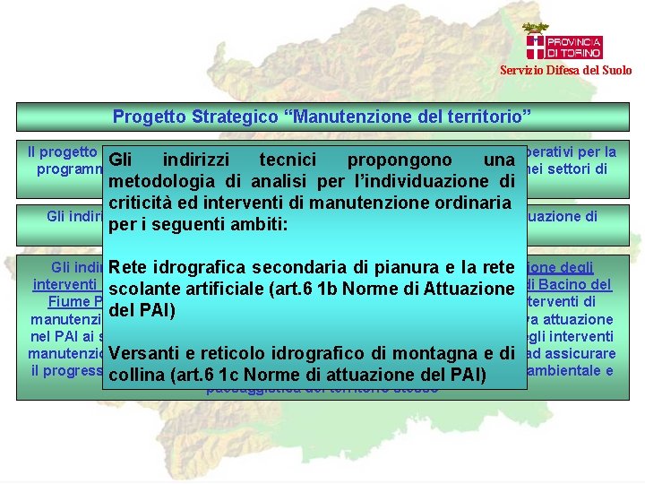 Servizio Difesa del Suolo Progetto Strategico “Manutenzione del territorio” Il progetto è finalizzato ad