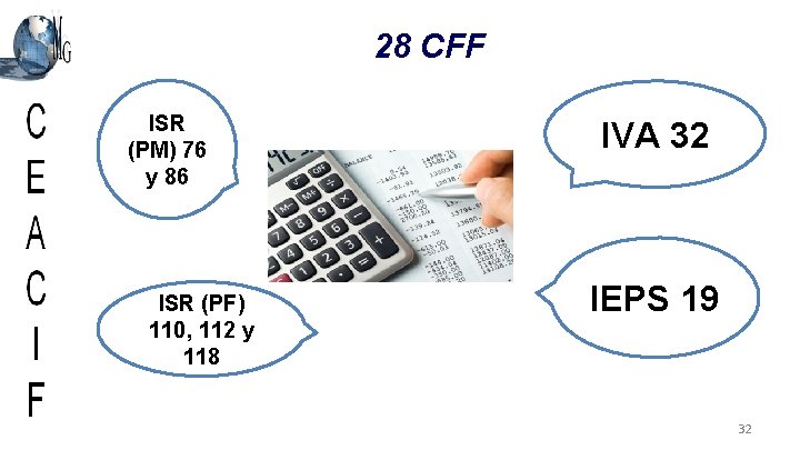 28 CFF ISR (PM) 76 y 86 ISR (PF) 110, 112 y 118 IVA