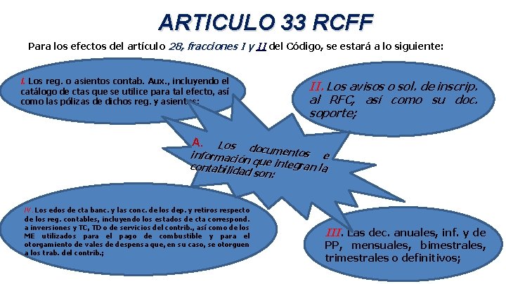 ARTICULO 33 RCFF Para los efectos del artículo 28, fracciones I y II del