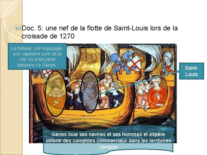  Doc. 5: une nef de la flotte de Saint-Louis lors de la croisade