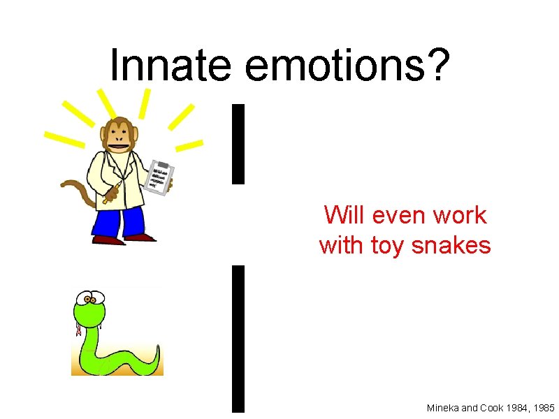 Innate emotions? Will even work with toy snakes Mineka and Cook 1984, 1985 