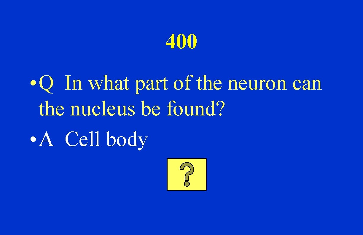 400 • Q In what part of the neuron can the nucleus be found?