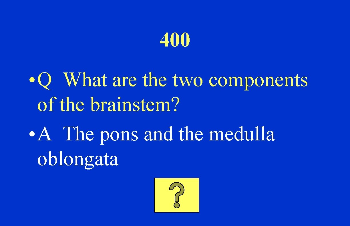 400 • Q What are the two components of the brainstem? • A The