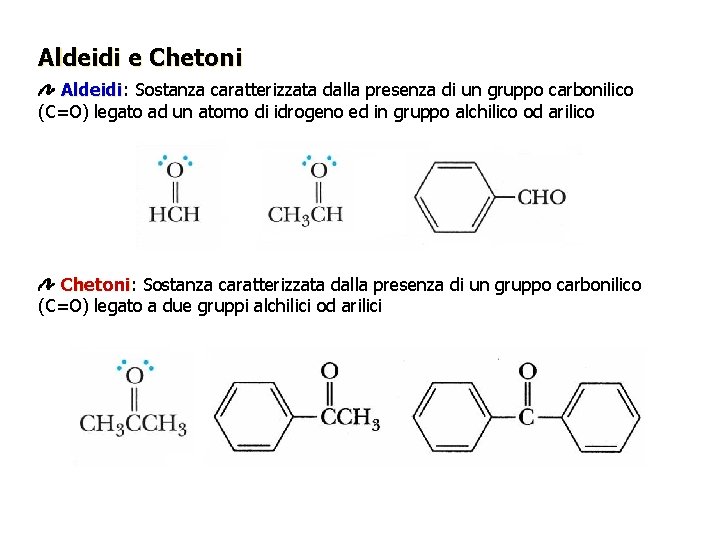 Aldeidi e Chetoni Aldeidi: Aldeidi Sostanza caratterizzata dalla presenza di un gruppo carbonilico (C=O) Aldeidi e Chetoni Aldeidi: Aldeidi Sostanza caratterizzata dalla presenza di un gruppo carbonilico (C=O)