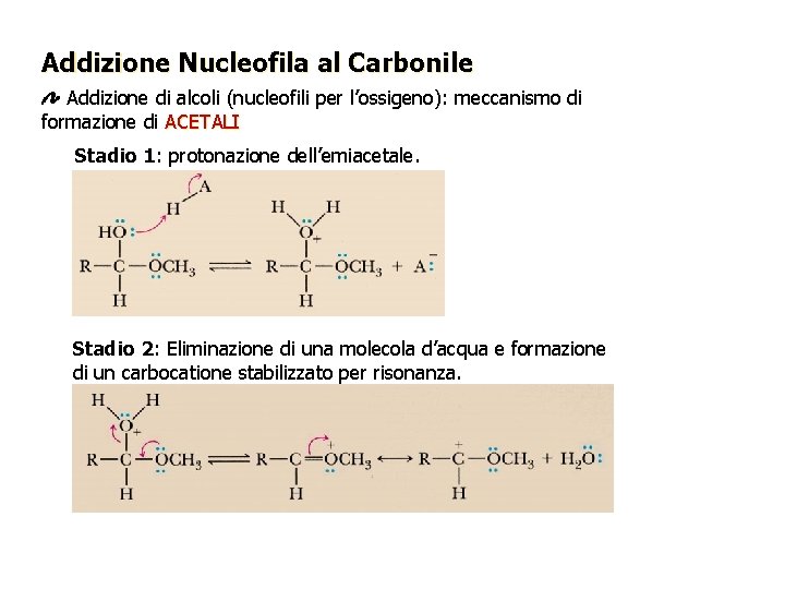 Addizione Nucleofila al Carbonile Addizione di alcoli (nucleofili per l’ossigeno): meccanismo di formazione di Addizione Nucleofila al Carbonile Addizione di alcoli (nucleofili per l’ossigeno): meccanismo di formazione di