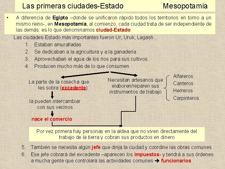 Las primeras ciudades-Estado • Mesopotamia A diferencia de Egipto –donde se unificaron rápido todos