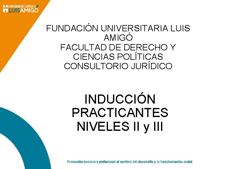 FUNDACIÓN UNIVERSITARIA LUIS AMIGÓ FACULTAD DE DERECHO Y CIENCIAS POLÍTICAS CONSULTORIO JURÍDICO INDUCCIÓN PRACTICANTES