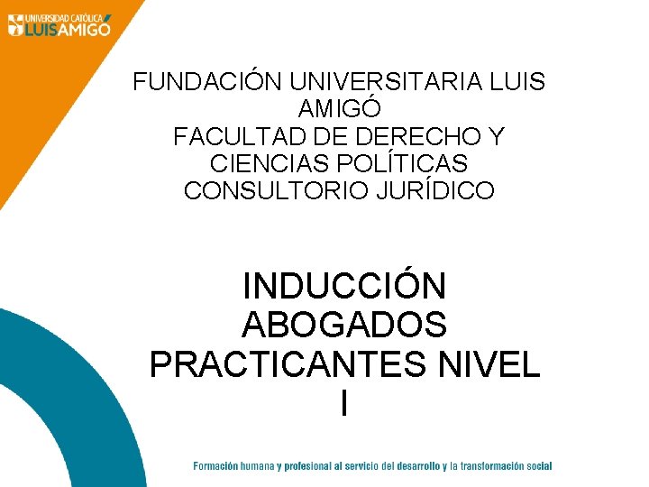 FUNDACIÓN UNIVERSITARIA LUIS AMIGÓ FACULTAD DE DERECHO Y CIENCIAS POLÍTICAS CONSULTORIO JURÍDICO INDUCCIÓN ABOGADOS