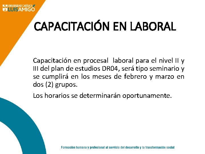 CAPACITACIÓN EN LABORAL Capacitación en procesal laboral para el nivel II y III del