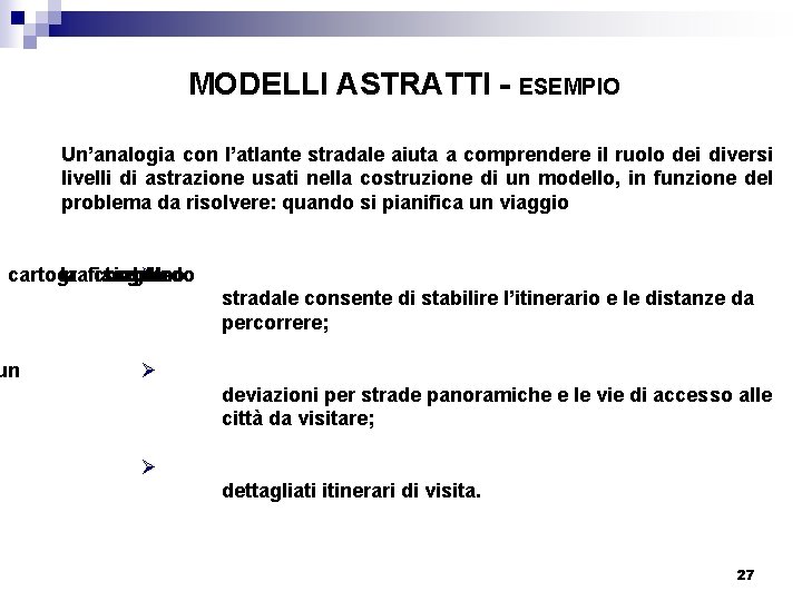 MODELLI ASTRATTI - ESEMPIO Un’analogia con l’atlante stradale aiuta a comprendere il ruolo dei