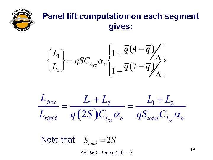 Panel lift computation on each segment gives: Note that AAE 556 – Spring 2008