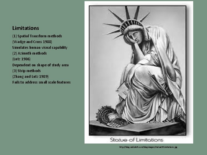 Limitations (1) Spatial Transform methods (Wadge and Cross 1988) Simulates human visual capability (2)