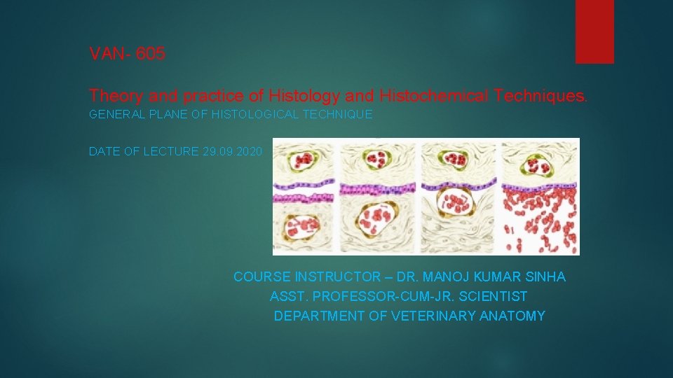 VAN- 605 Theory and practice of Histology and Histochemical Techniques. GENERAL PLANE OF HISTOLOGICAL