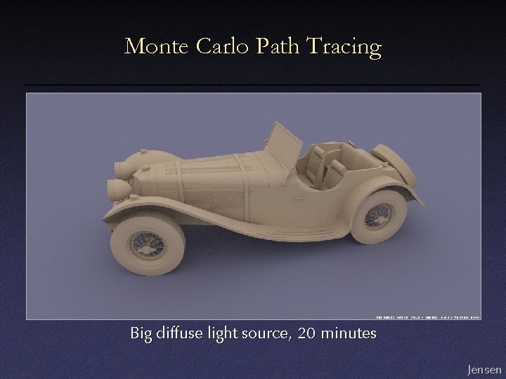 Monte Carlo Path Tracing Big diffuse light source, 20 minutes Jensen Monte Carlo Path Tracing Big diffuse light source, 20 minutes Jensen