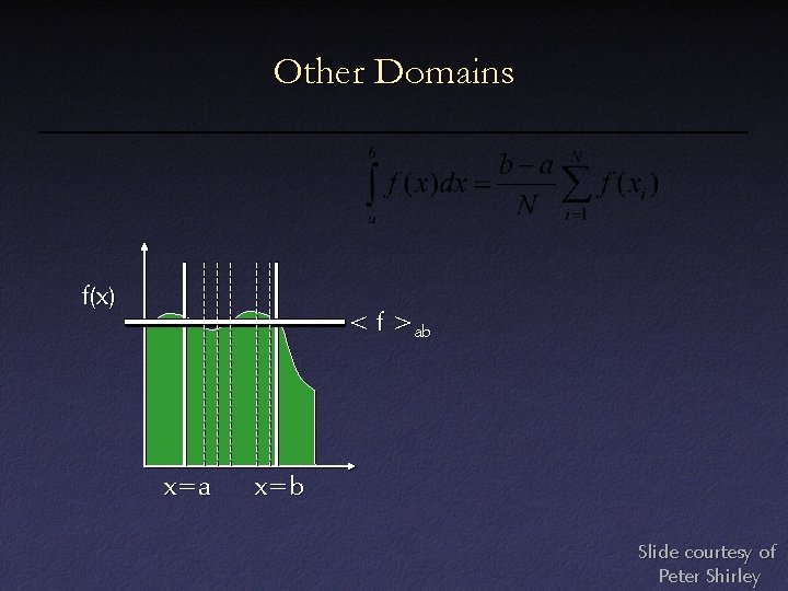 Other Domains f(x) < f >ab x=a x=b Slide courtesy of Peter Shirley 