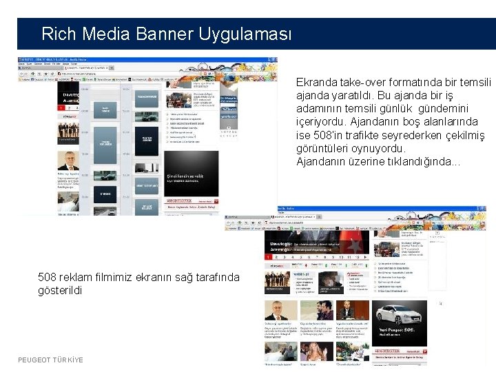 Rich Media Banner Uygulaması Ekranda take-over formatında bir temsili ajanda yaratıldı. Bu ajanda bir