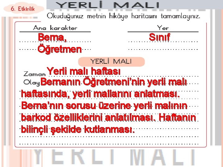 Berna, Öğretmen Sınıf Yerli malı haftası Bernanın Öğretmeni’nin yerli malı haftasında, yerli mallarını anlatması.