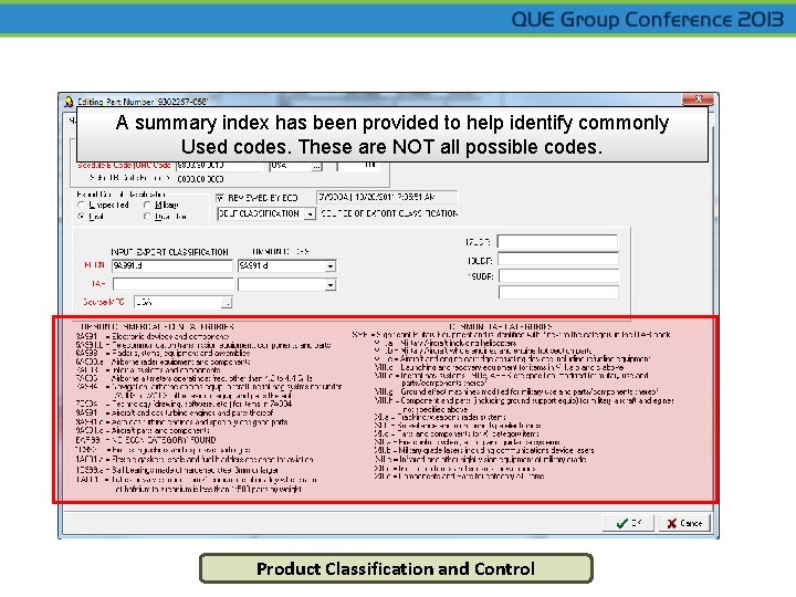 A summary index has been provided to help identify commonly Used codes. These are