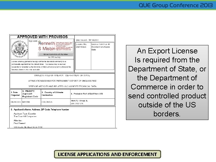 An Export License Is required from the Department of State, or the Department of