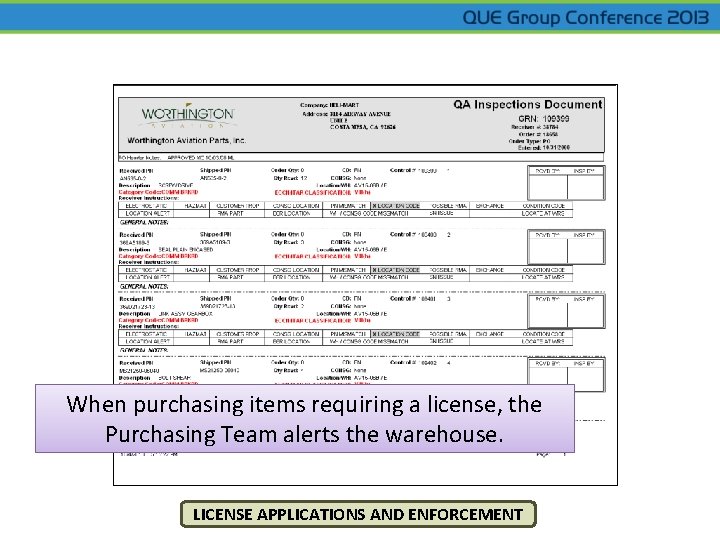 When purchasing items requiring a license, the Purchasing Team alerts the warehouse. LICENSE APPLICATIONS