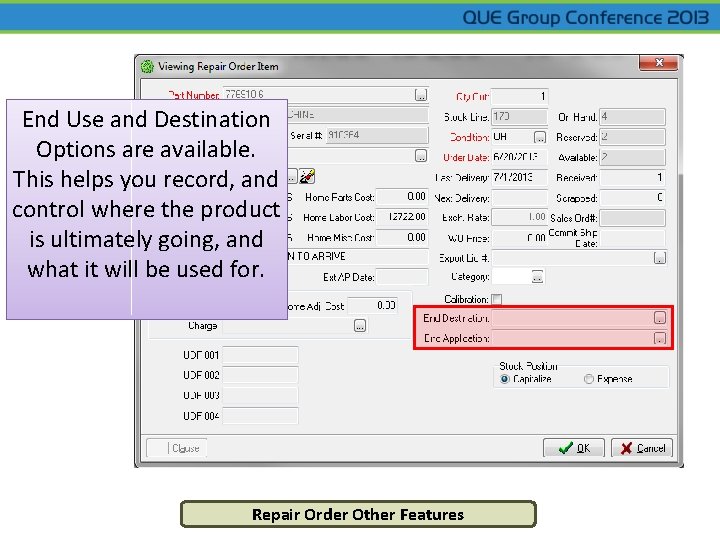 End Use and Destination Options are available. This helps you record, and control where